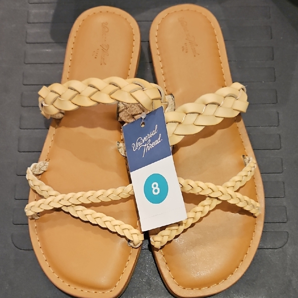 Universal Thread Tan Braided Sandals Flat Slip-On 021